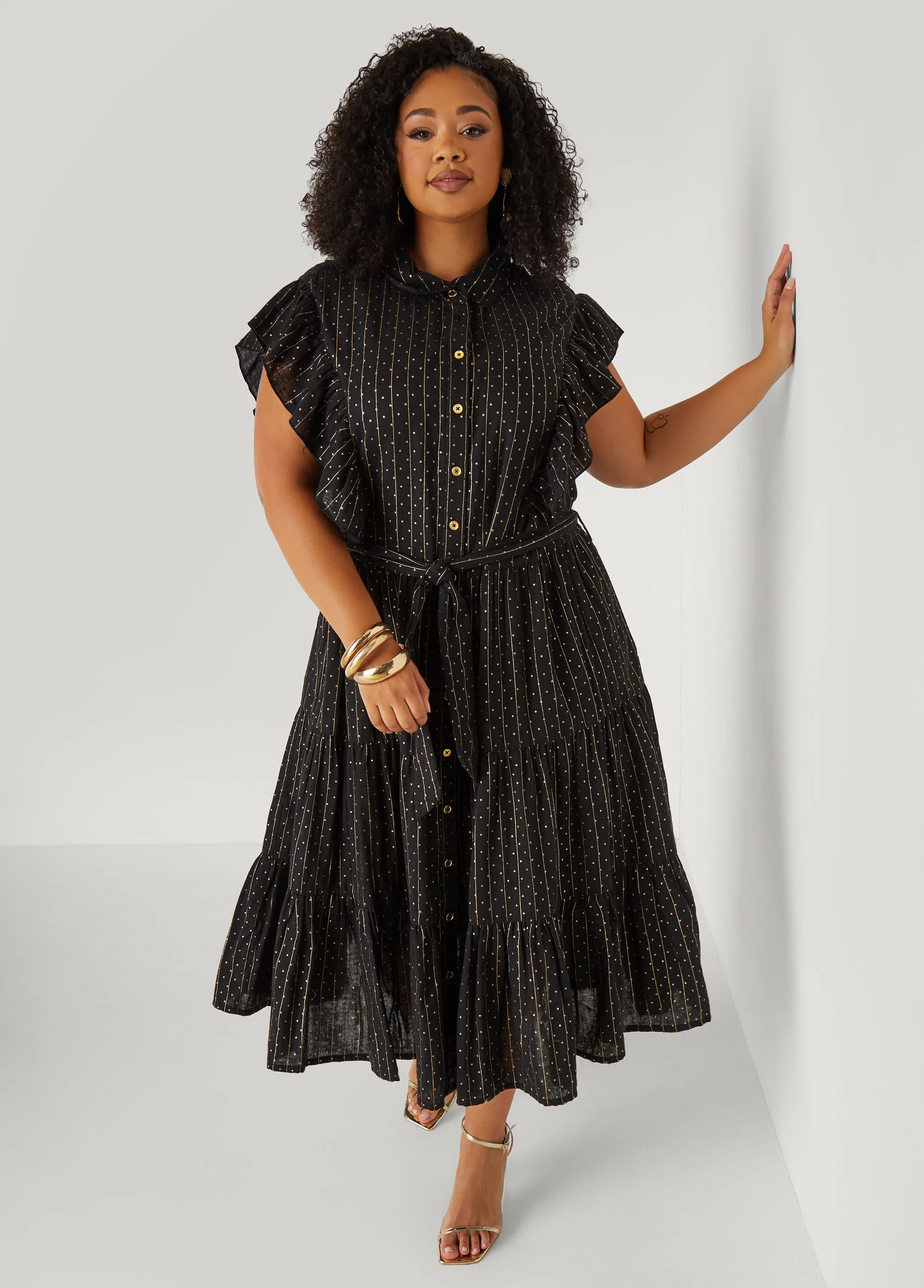 Metallic Print Midaxi Dress