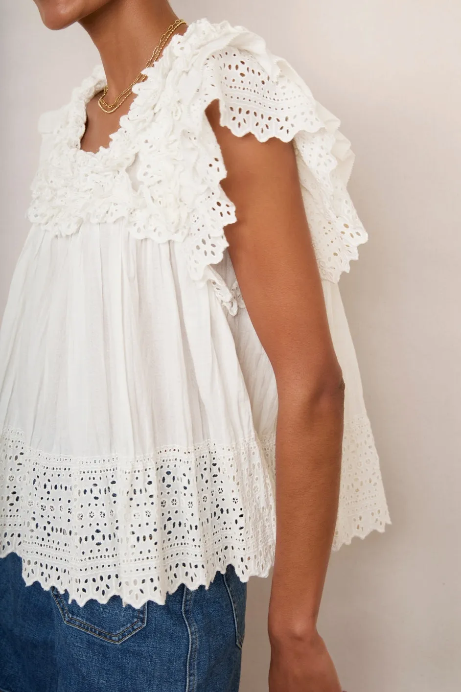 Myla Broderie Top - Ivory