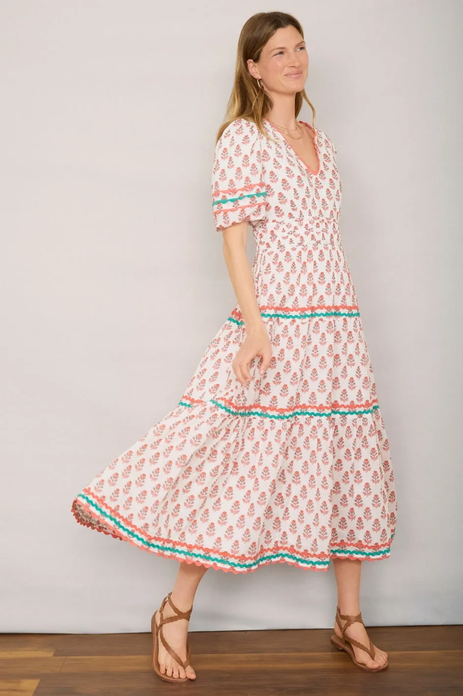 Narissa Dress - Ivory Woodblock Print