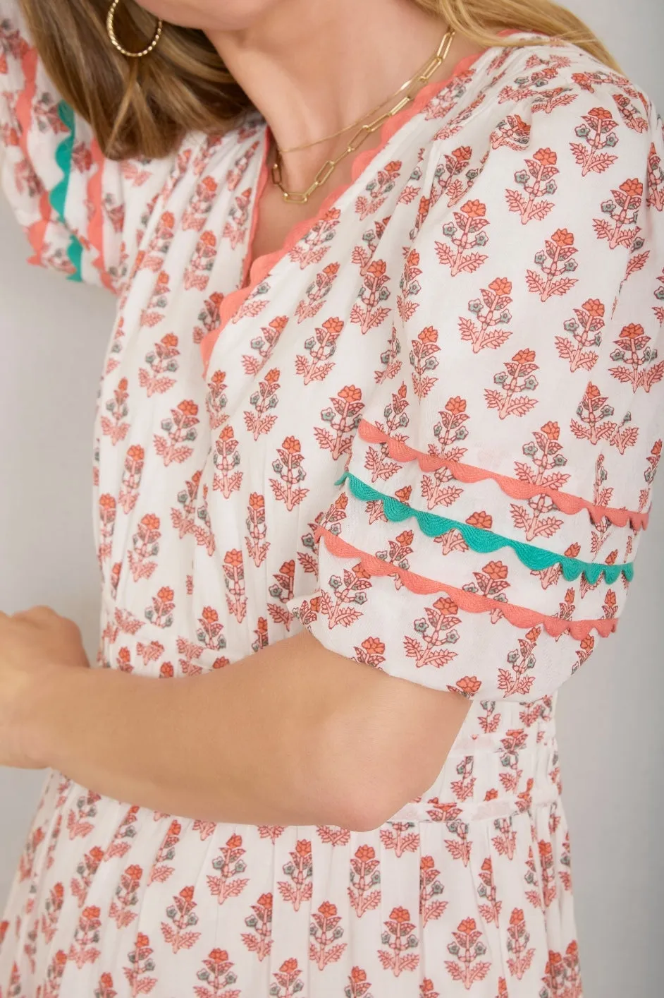 Narissa Dress - Ivory Woodblock Print