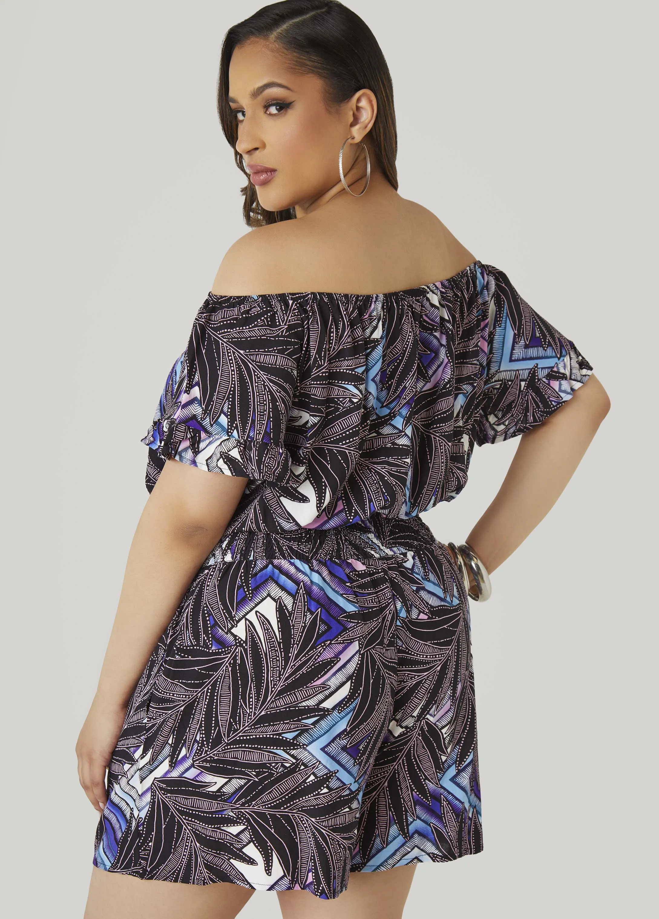 Off The Shoulder Geo Print Romper