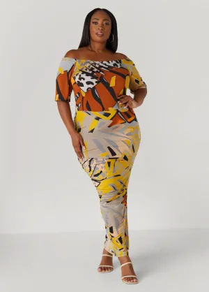 Off The Shoulder Printed Maxi Dress