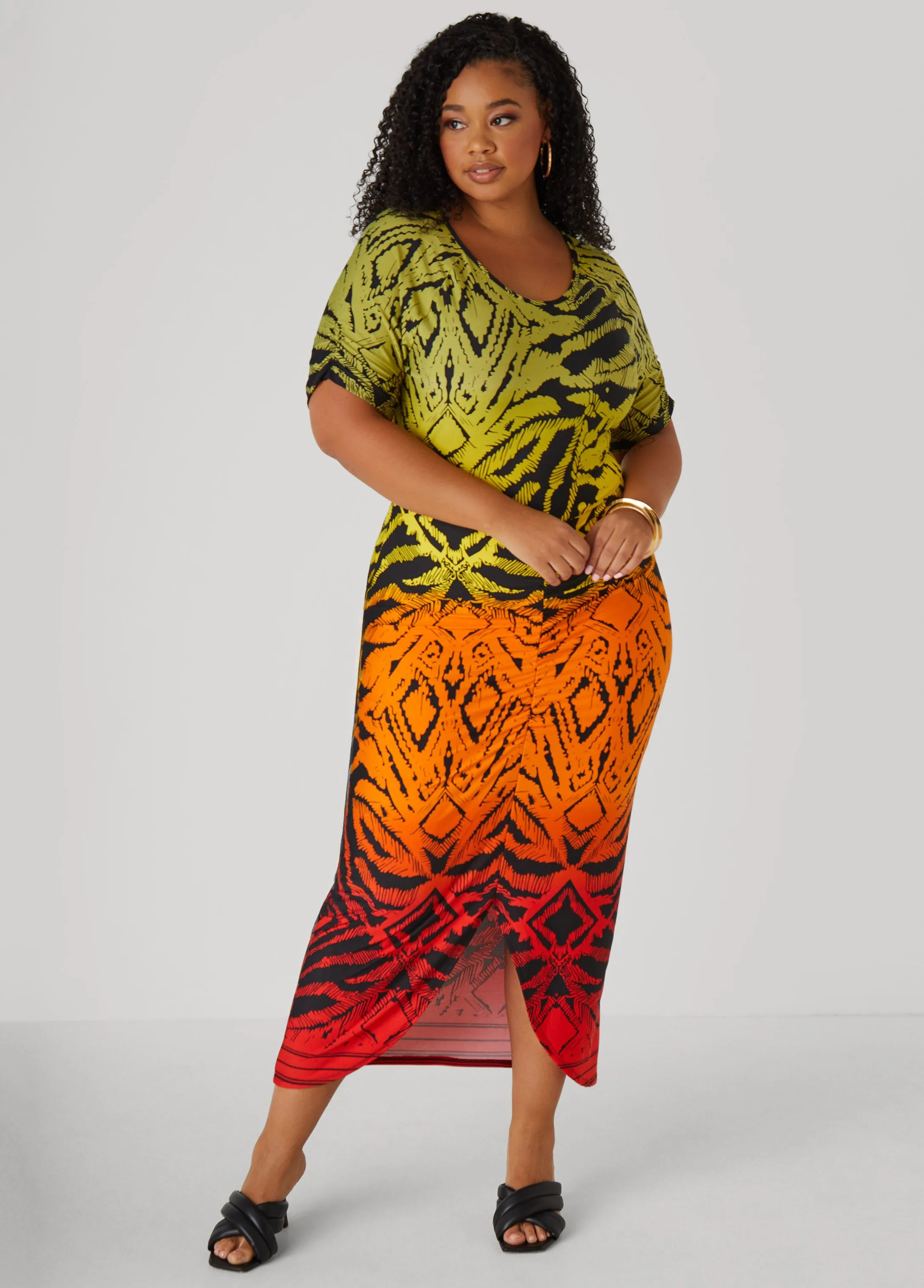 Ombre Printed Ruched Dress