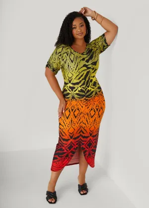 Ombre Printed Ruched Dress