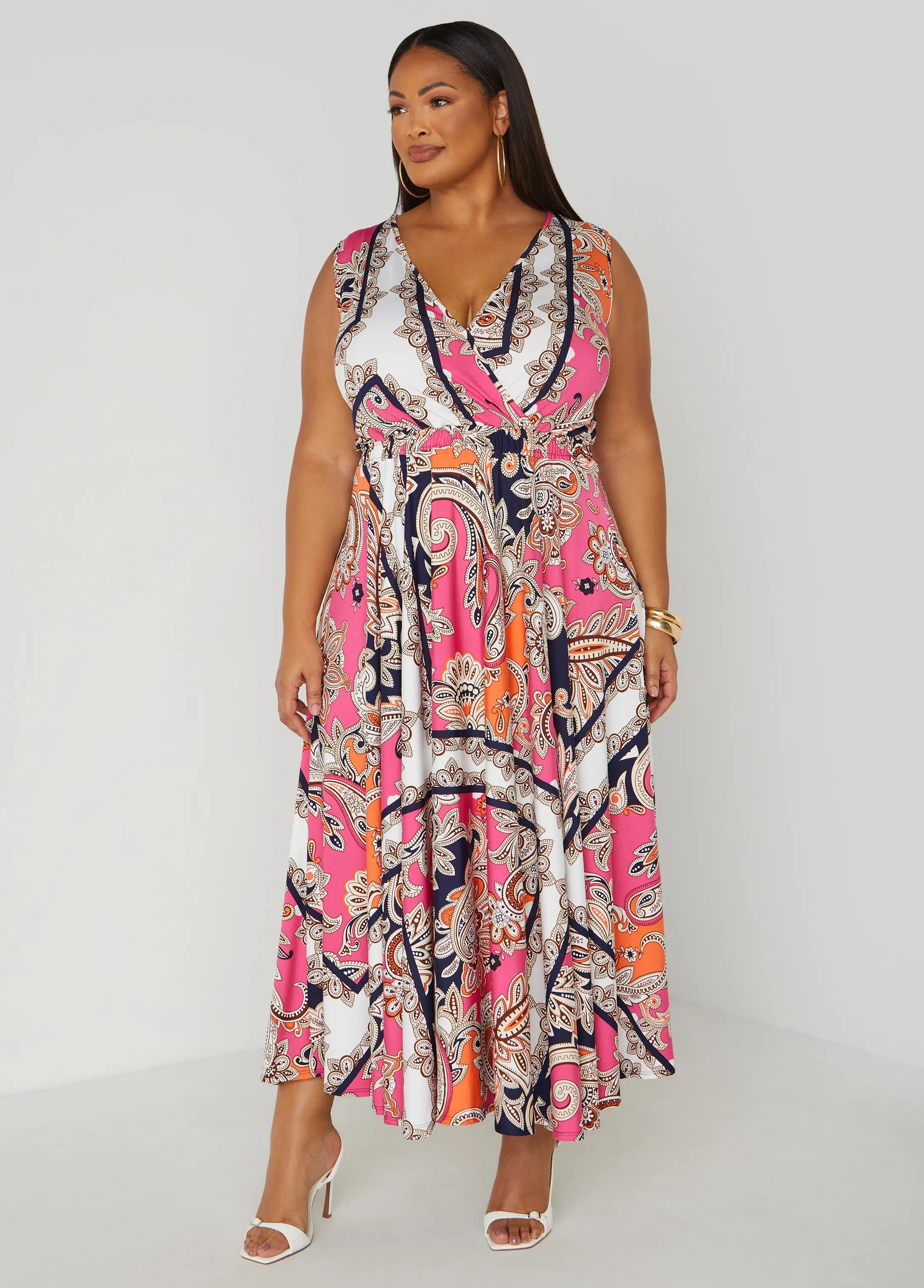 Paisley Faux Wrap Maxi Dress