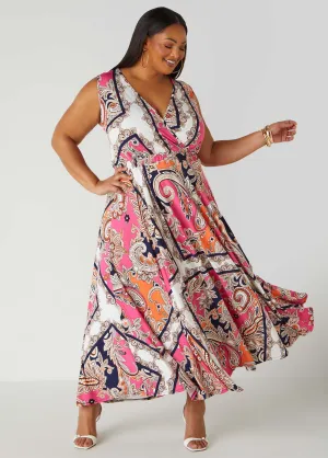 Paisley Faux Wrap Maxi Dress