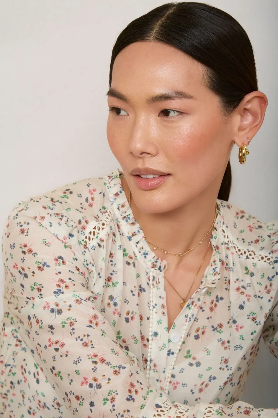 Parker Silk Blend Blouse - Ivory Ditsy Floral