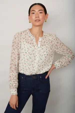 Parker Silk Blend Blouse - Ivory Ditsy Floral