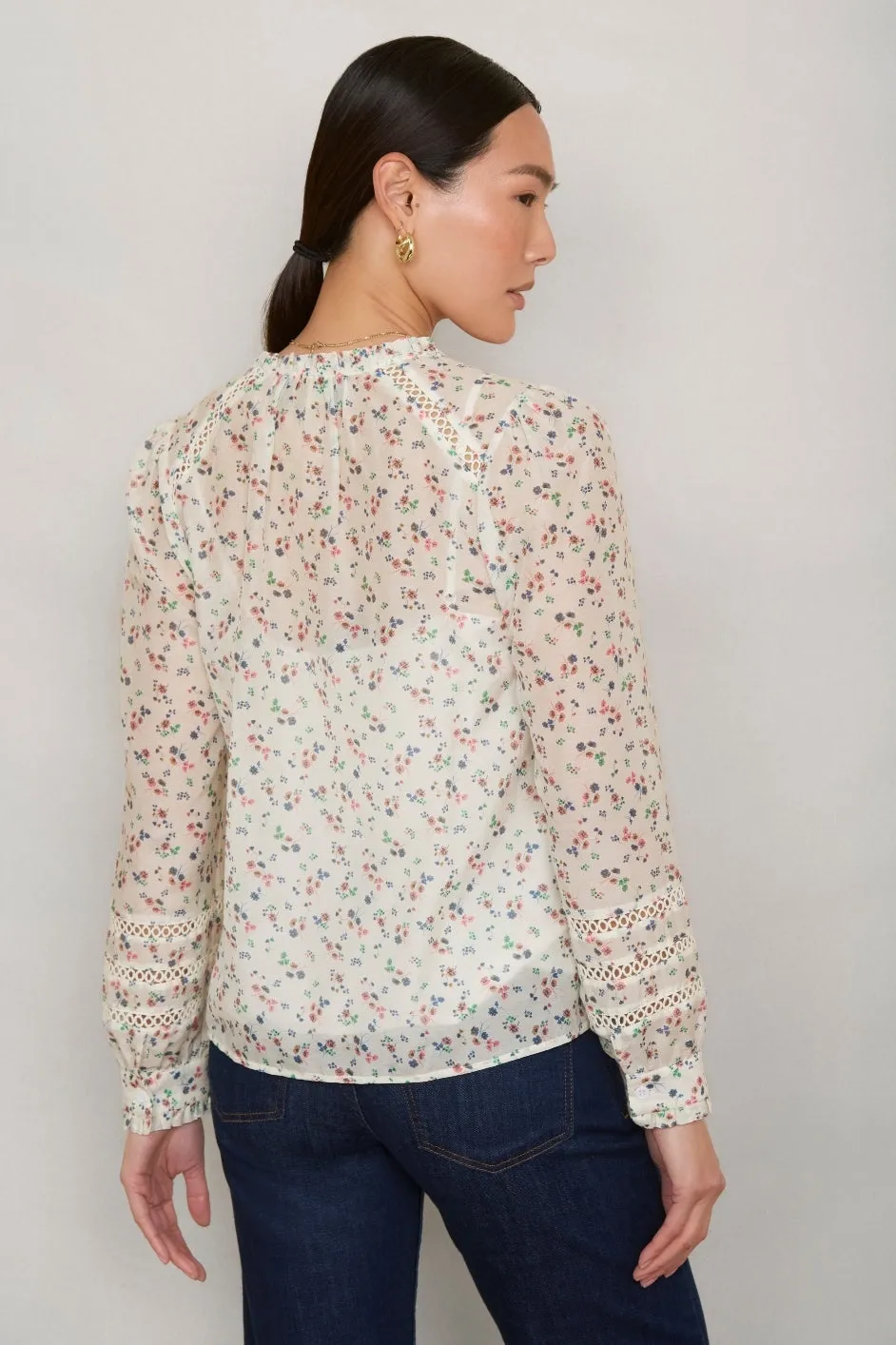 Parker Silk Blend Blouse - Ivory Ditsy Floral