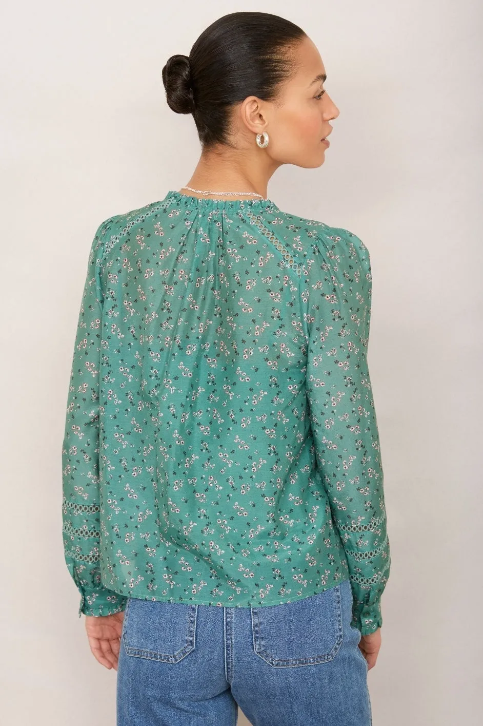 Parker Silk Blend Blouse - Sage Green Floral