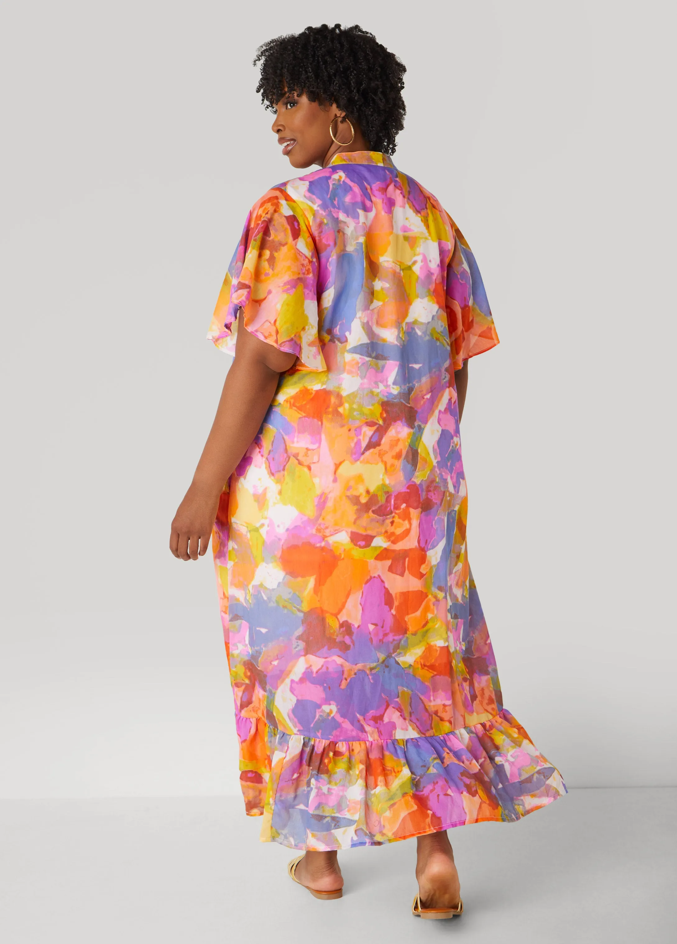 Pleated Watercolor Maxi Dress