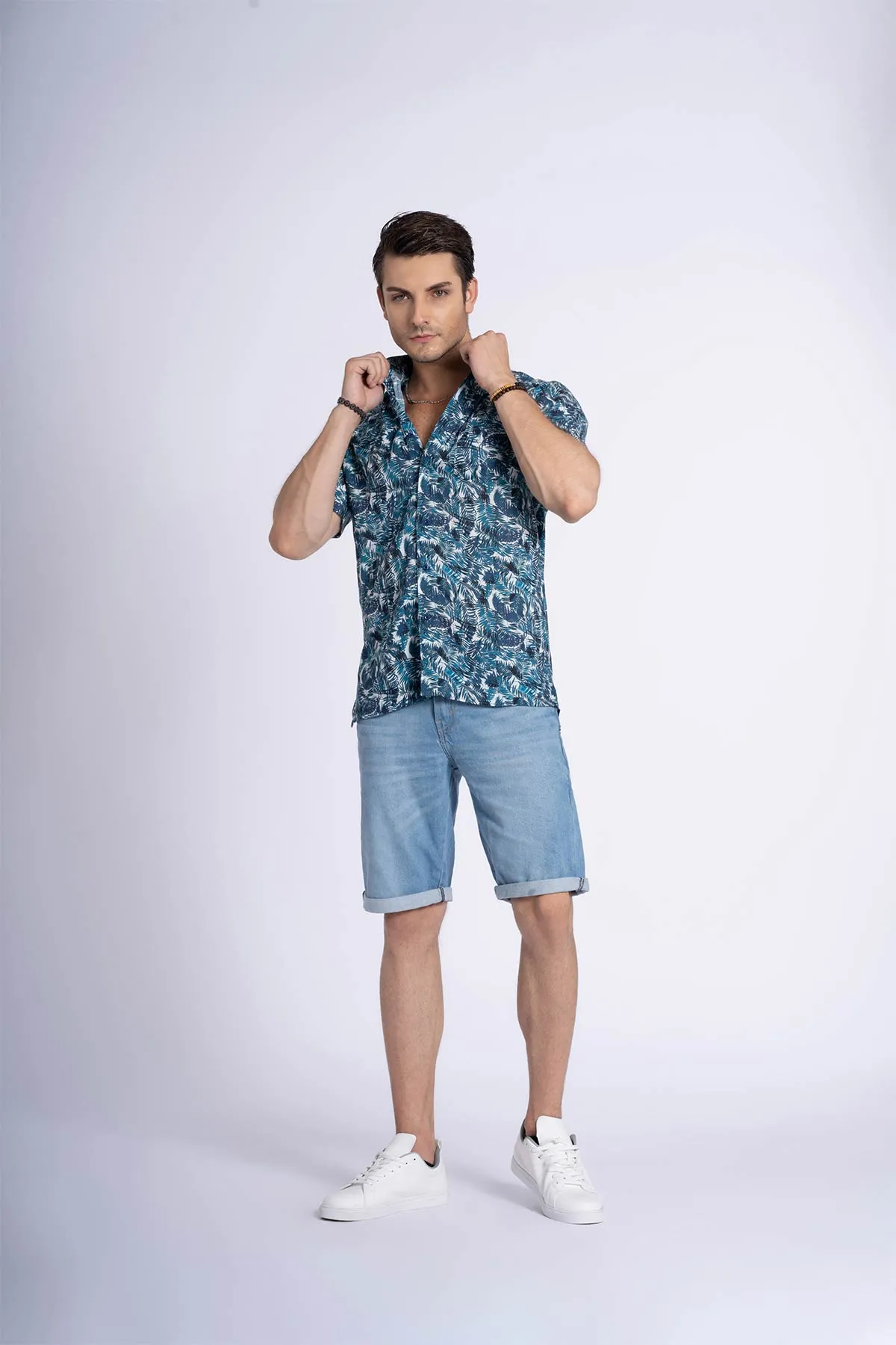 Printed Half Sleeve Shirt For Men - Blue