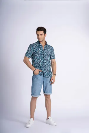 Printed Half Sleeve Shirt For Men - Blue
