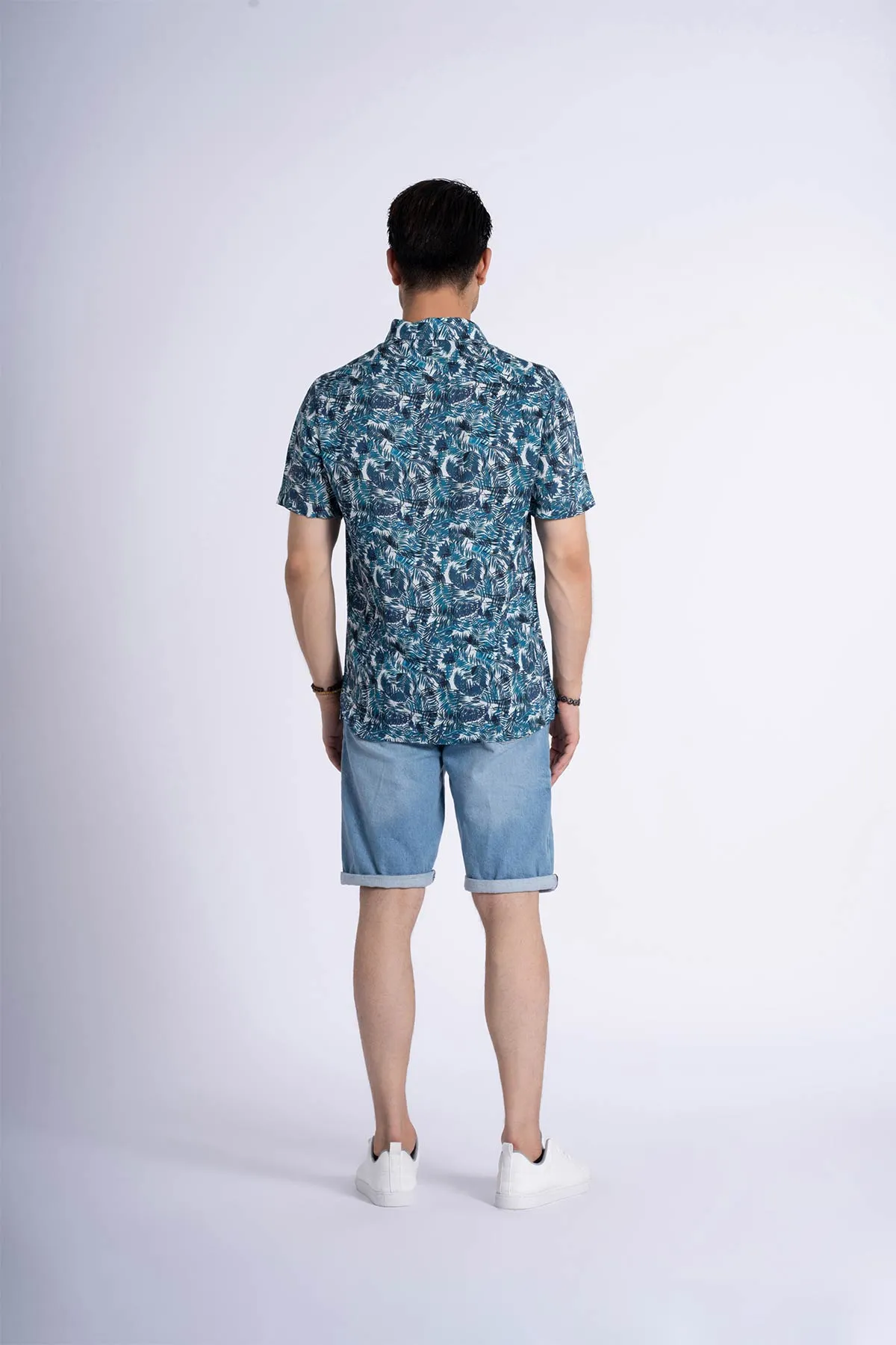 Printed Half Sleeve Shirt For Men - Blue
