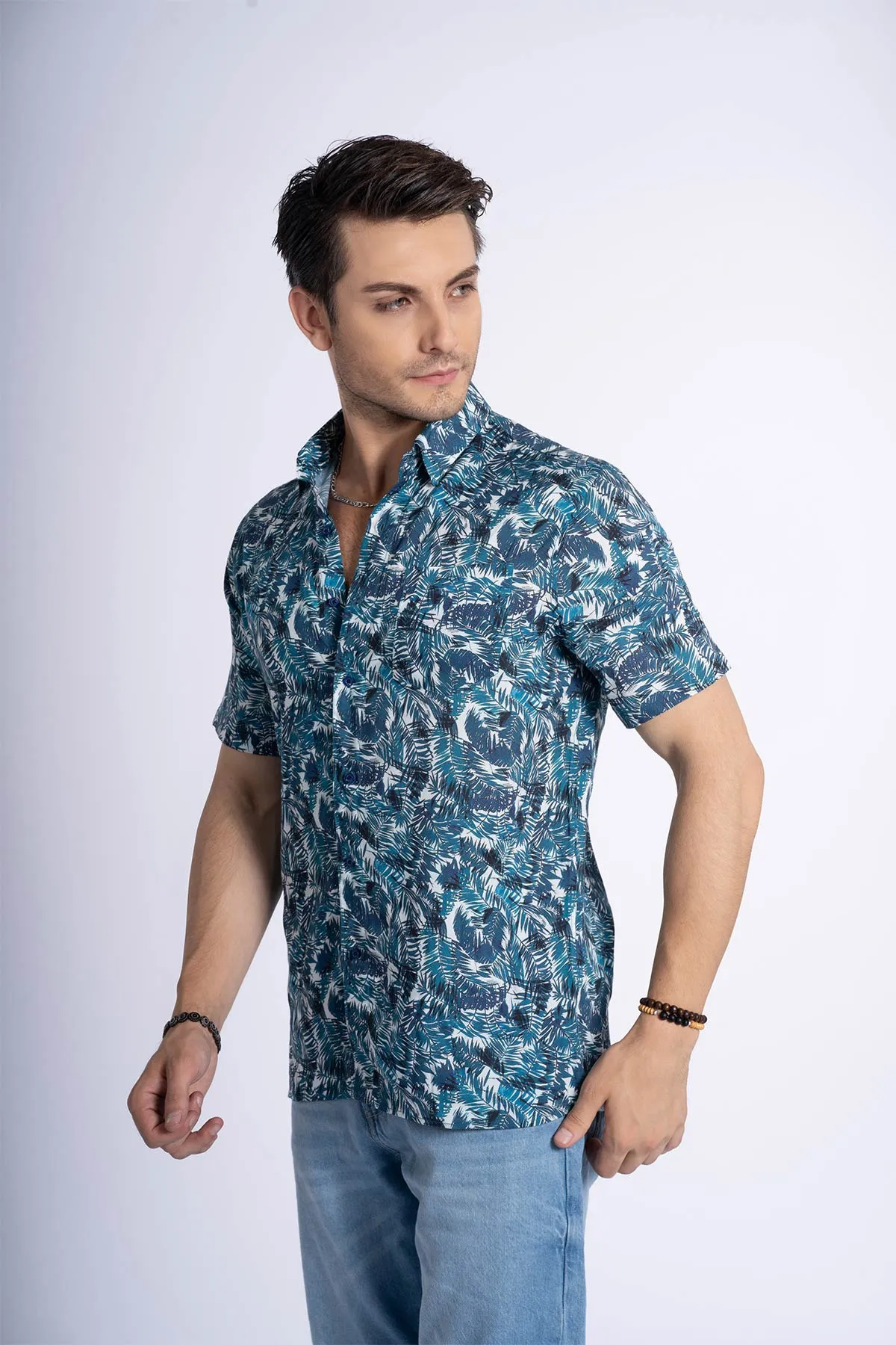 Printed Half Sleeve Shirt For Men - Blue