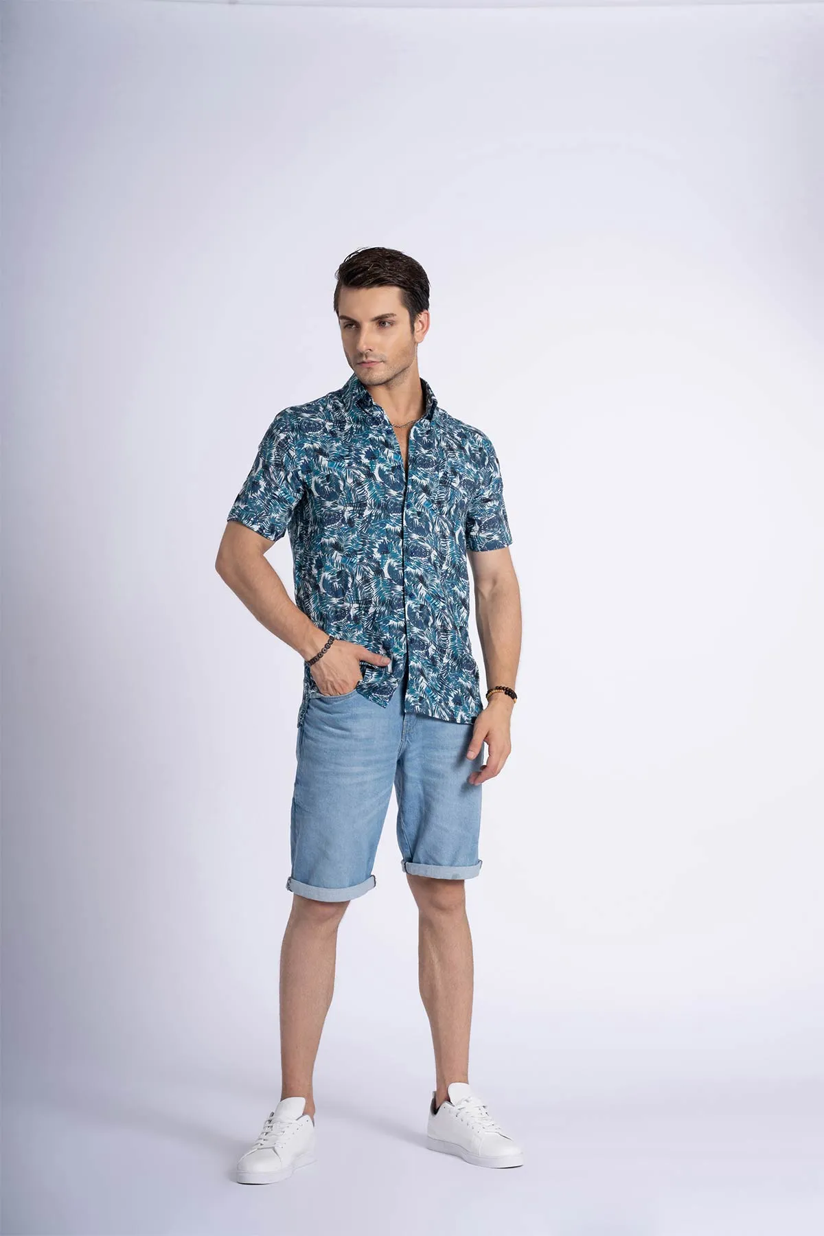 Printed Half Sleeve Shirt For Men - Blue