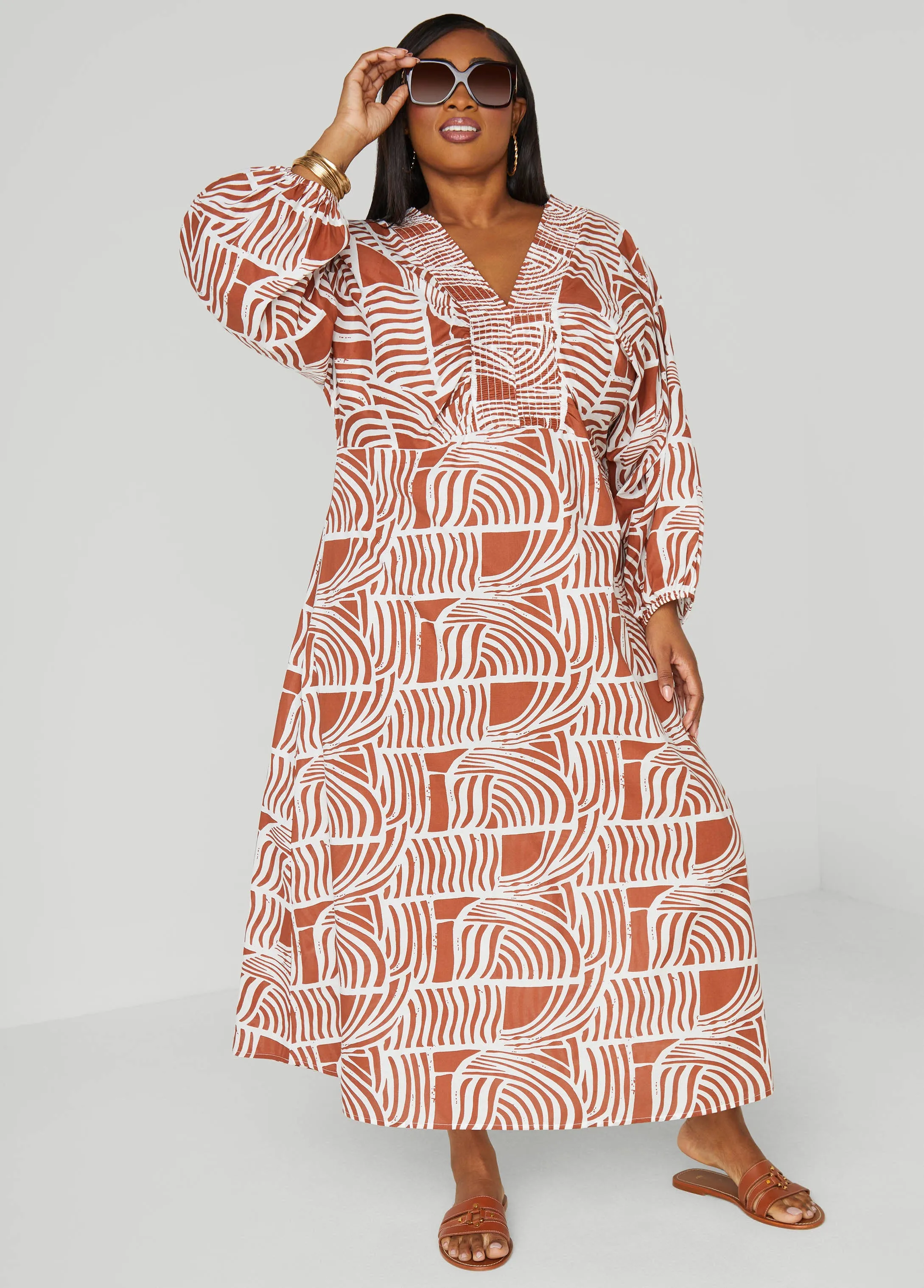 Printed Shirred Cotton Dress