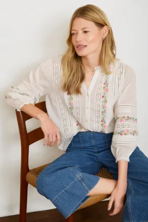 Quinn Embroidered Top - Ivory Multi Embroidered