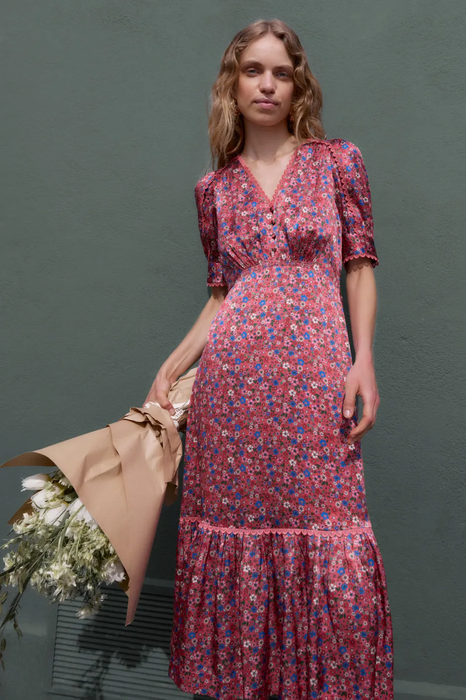 Saoirse Silk Dress - Pink Floral