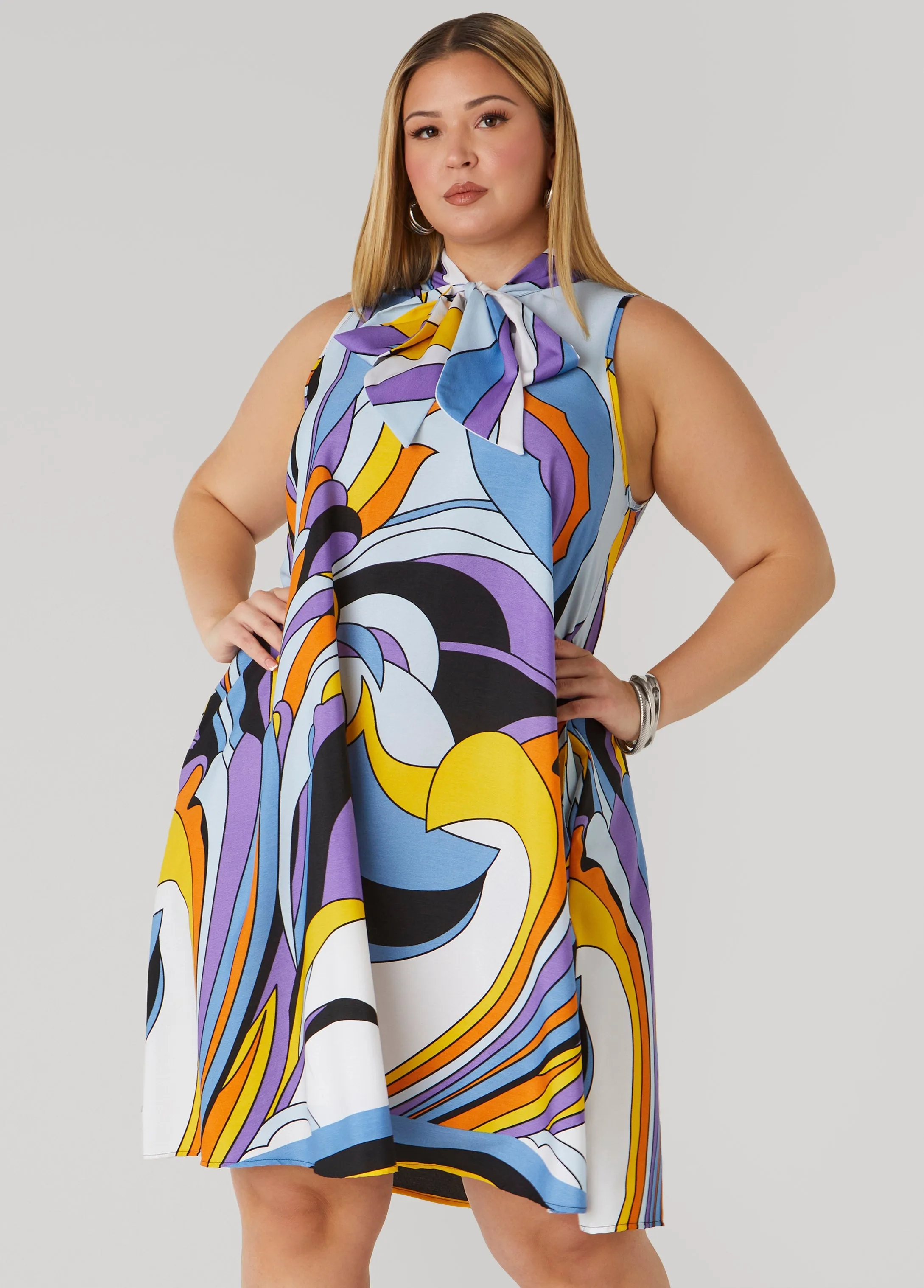 Scarf Print Swing Dress