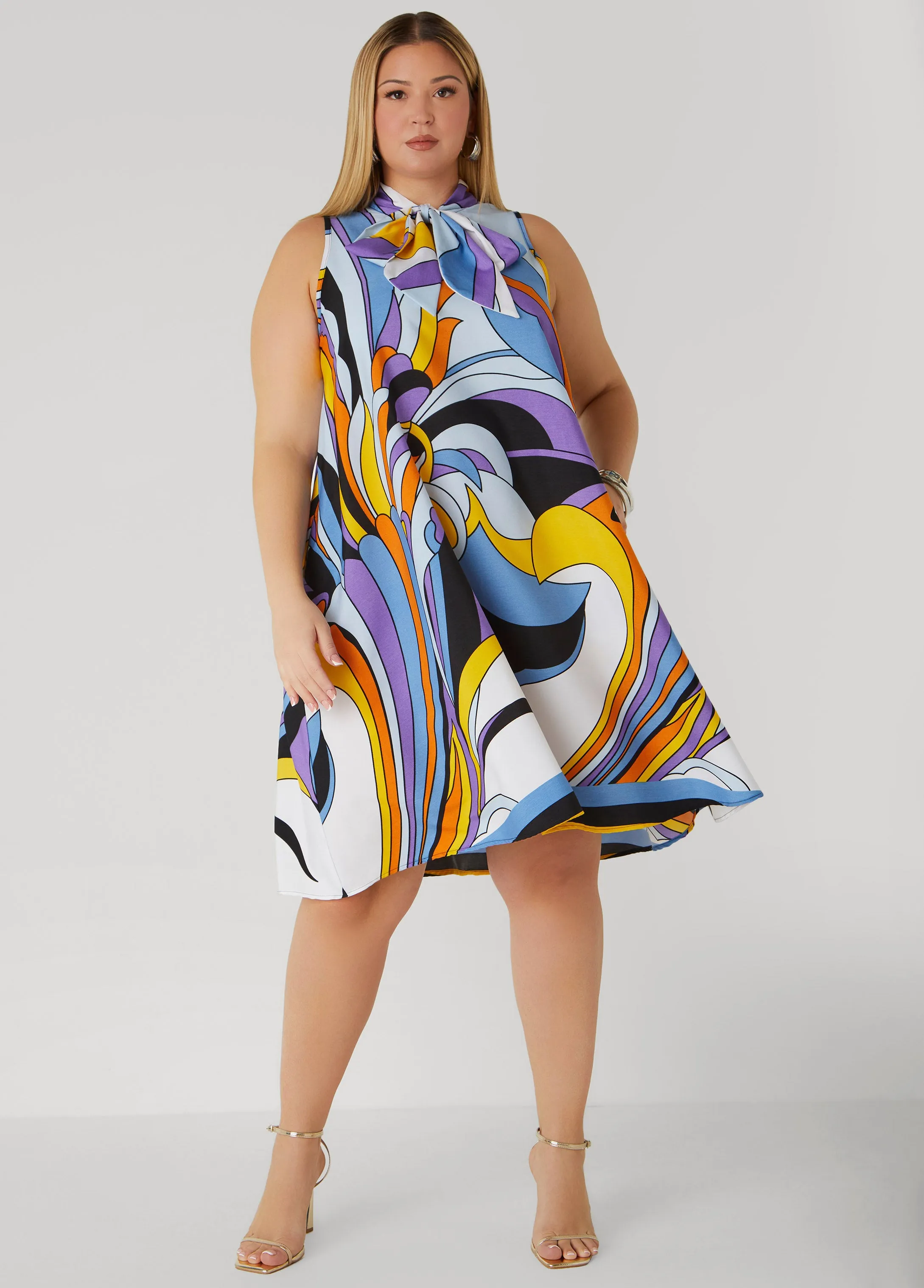Scarf Print Swing Dress