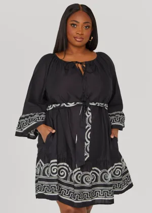 Scroll Print Cotton Swing Dress