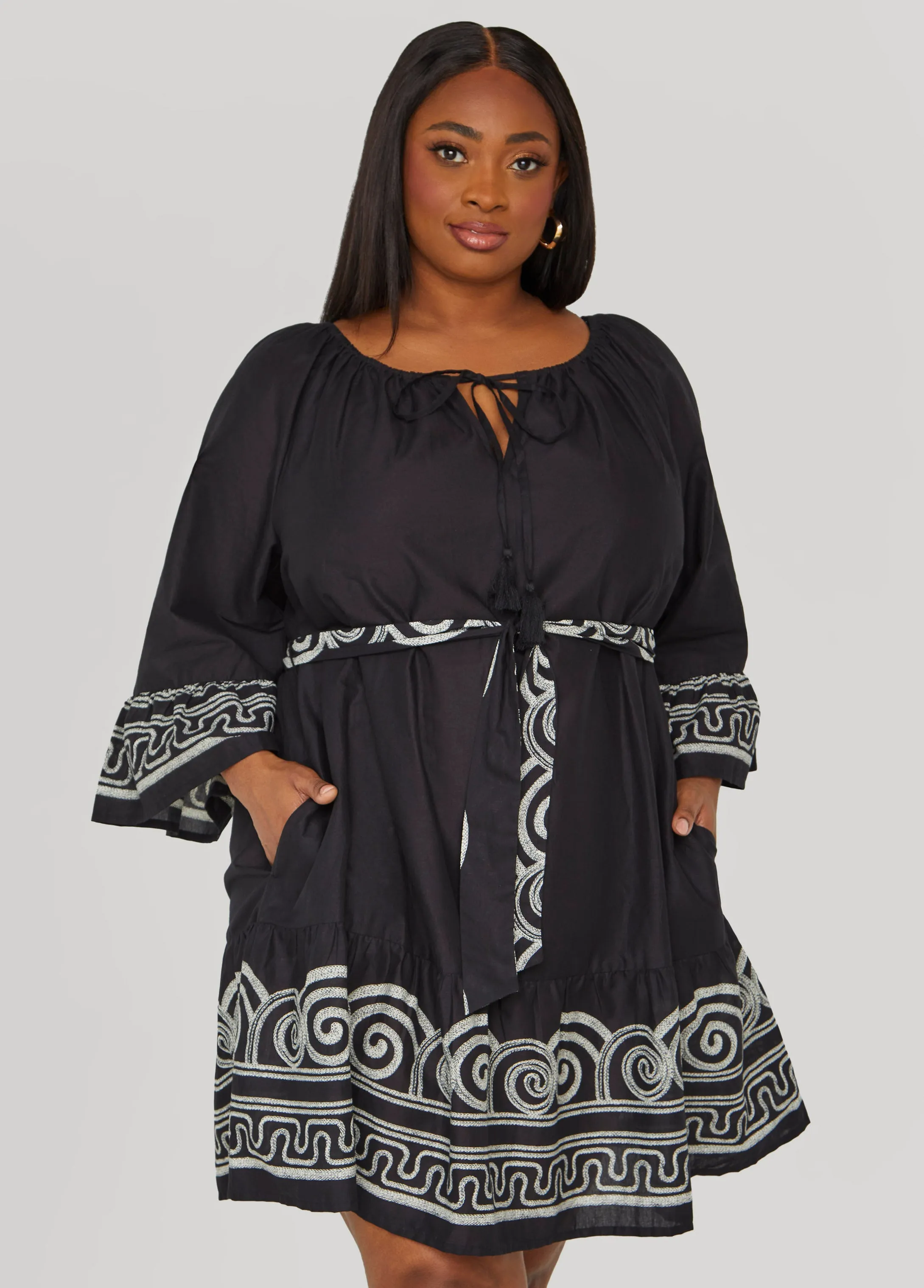 Scroll Print Cotton Swing Dress