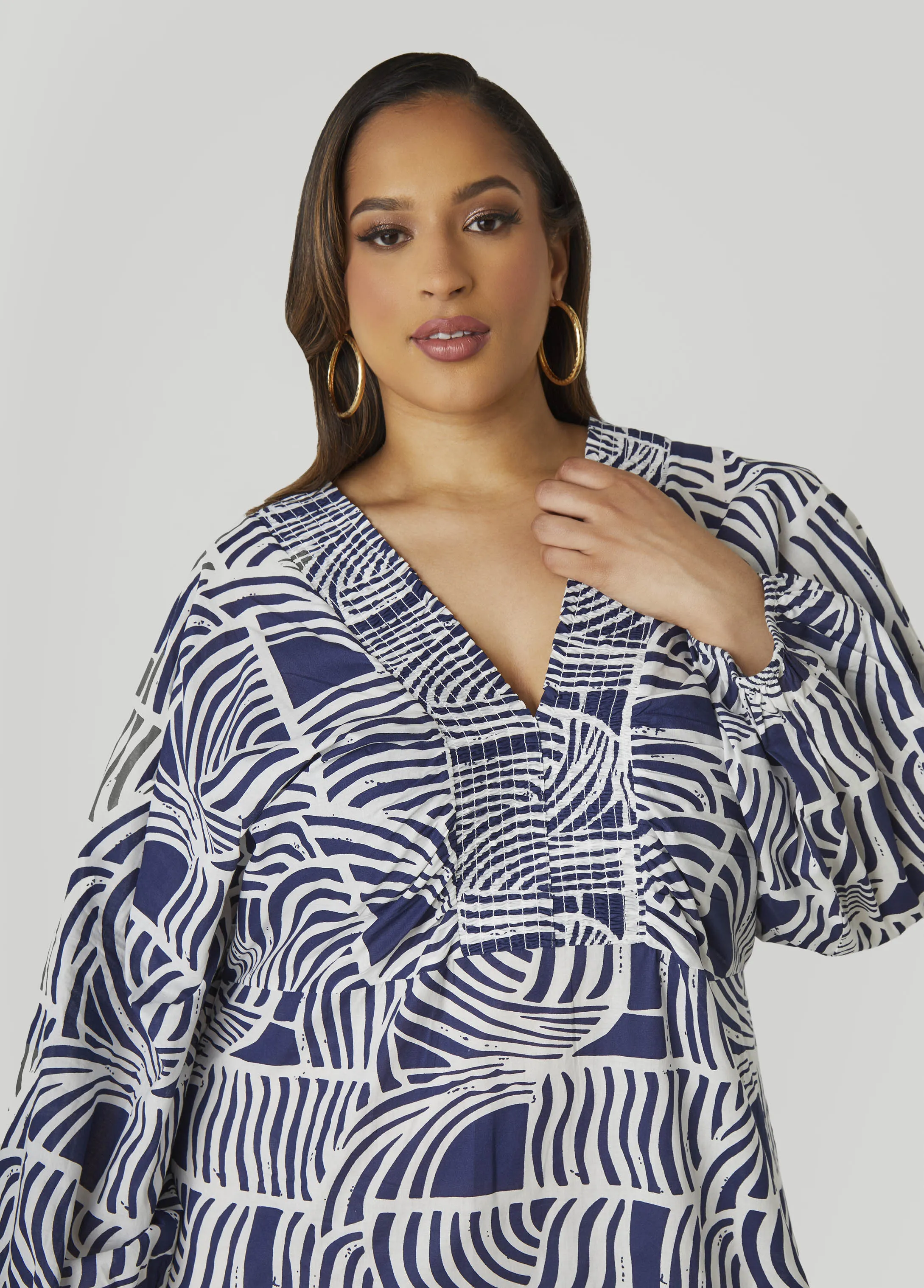 Shirred Printed Cotton Dress
