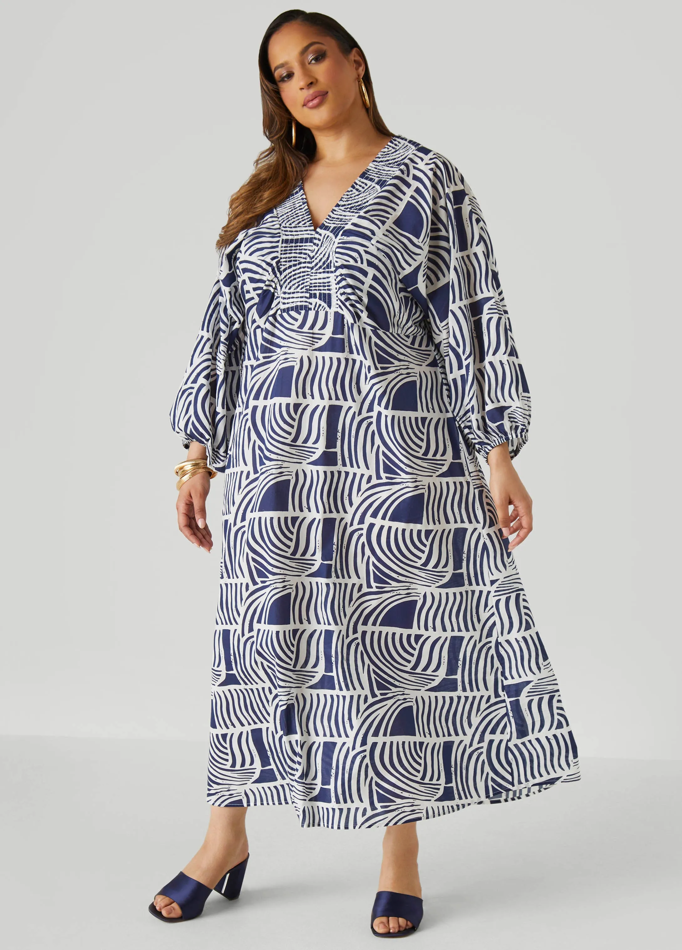 Shirred Printed Cotton Dress