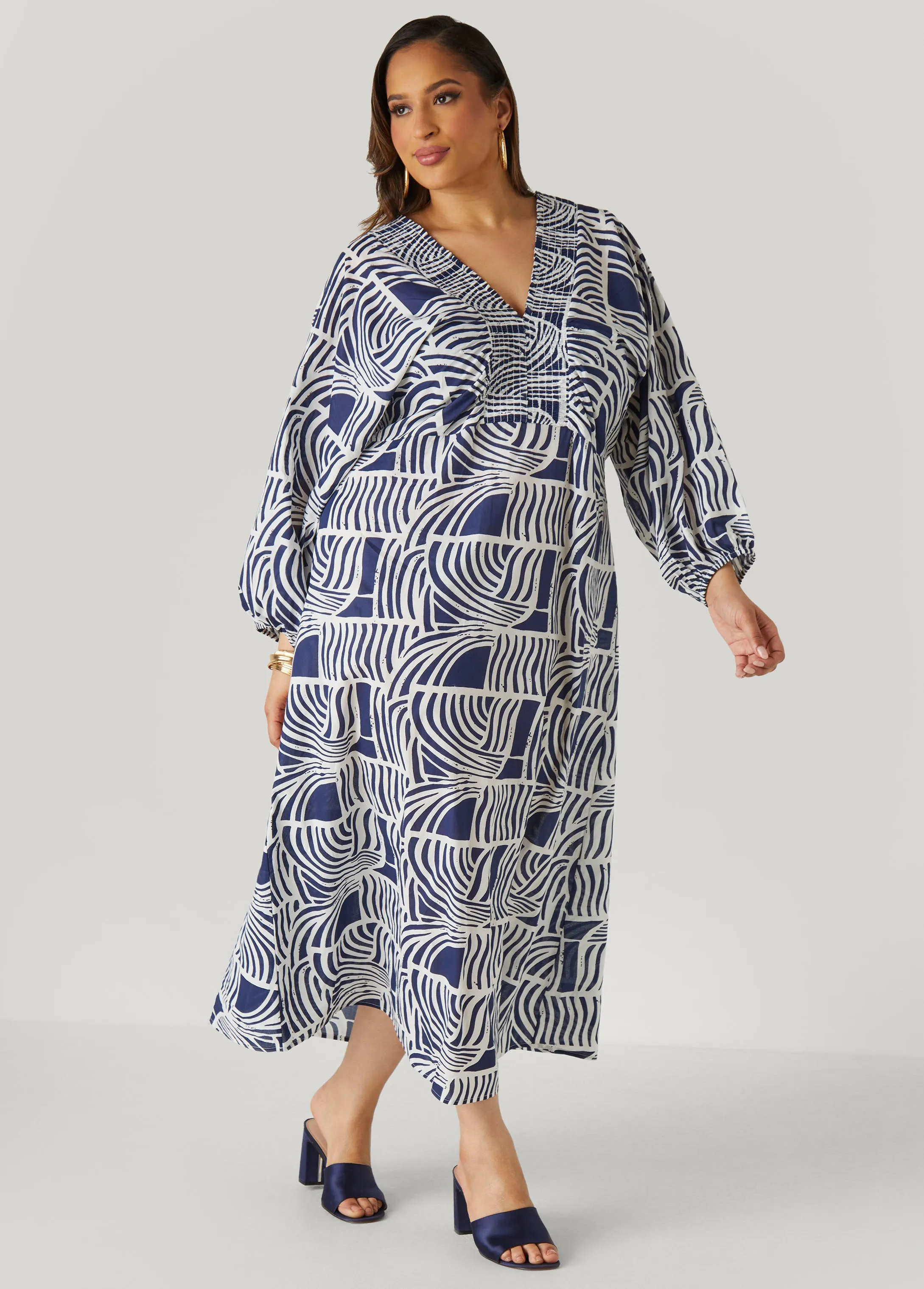 Shirred Printed Cotton Dress