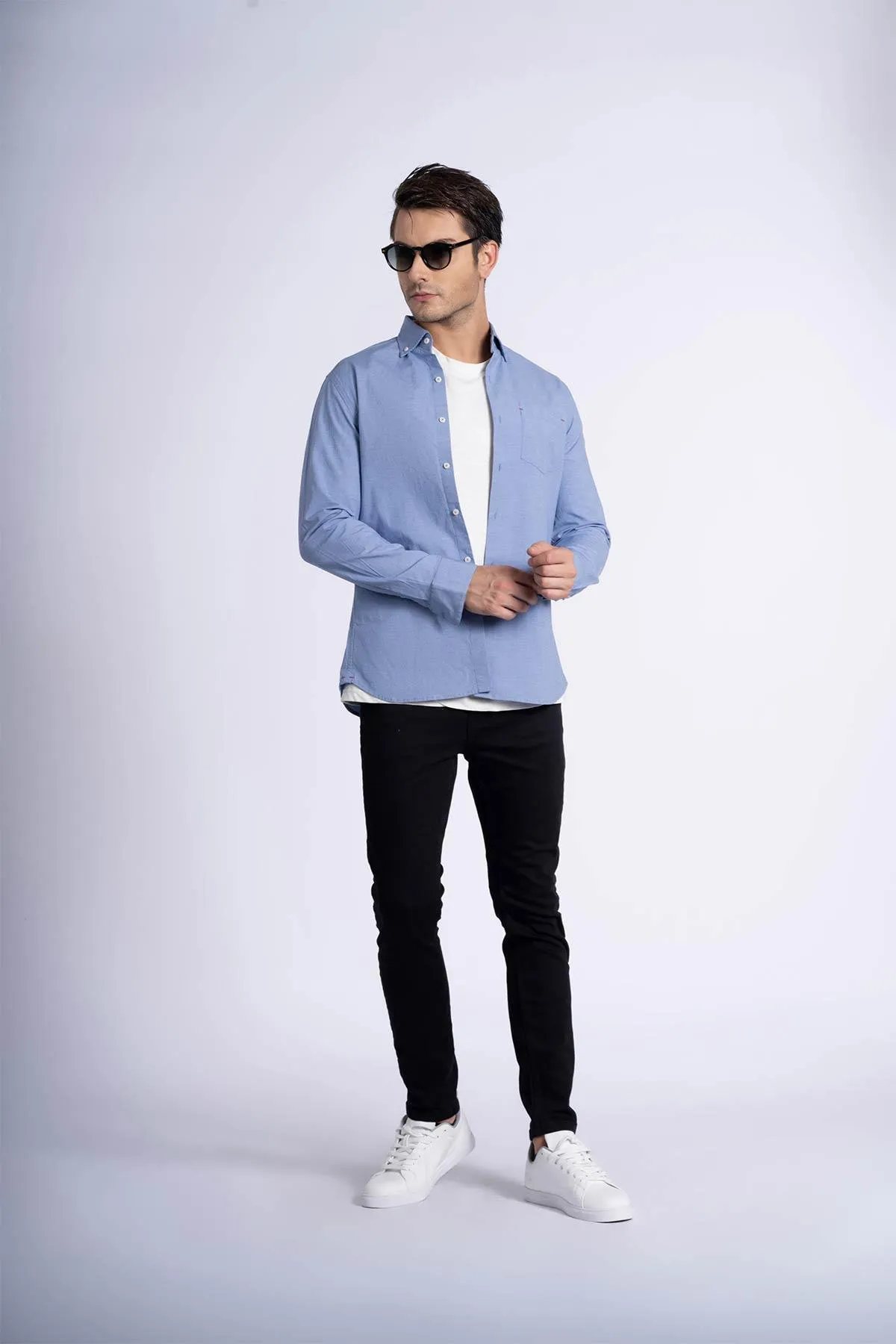 Solid Button Down Shirt For Men - Blue