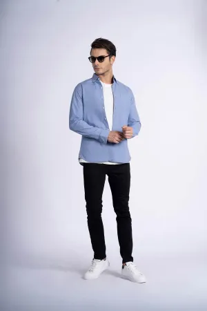 Solid Button Down Shirt For Men - Blue