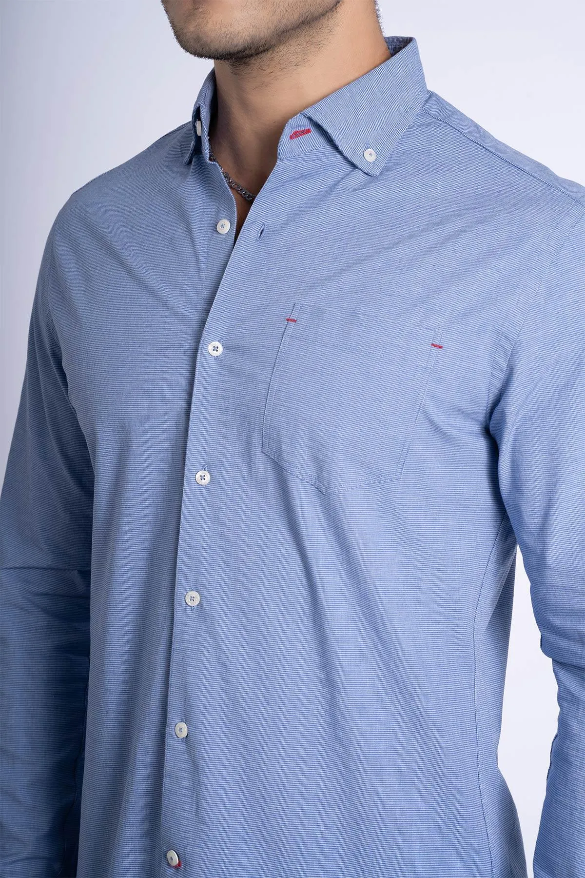 Solid Button Down Shirt For Men - Blue