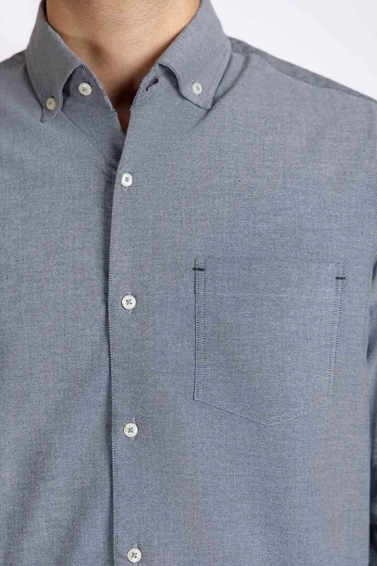 Solid Button Down Shirt For Men - Grey