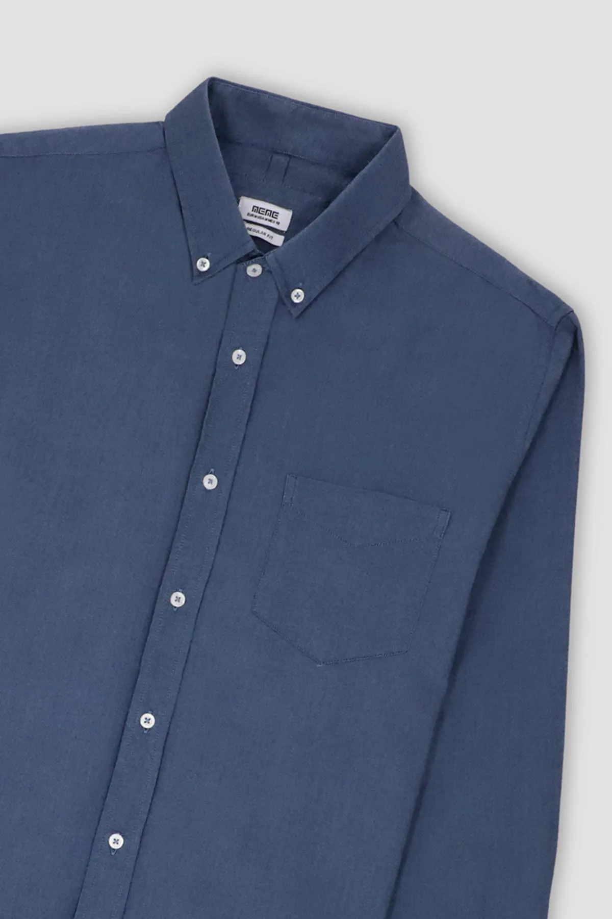 Solid Button Down Shirt For Men - Indigo