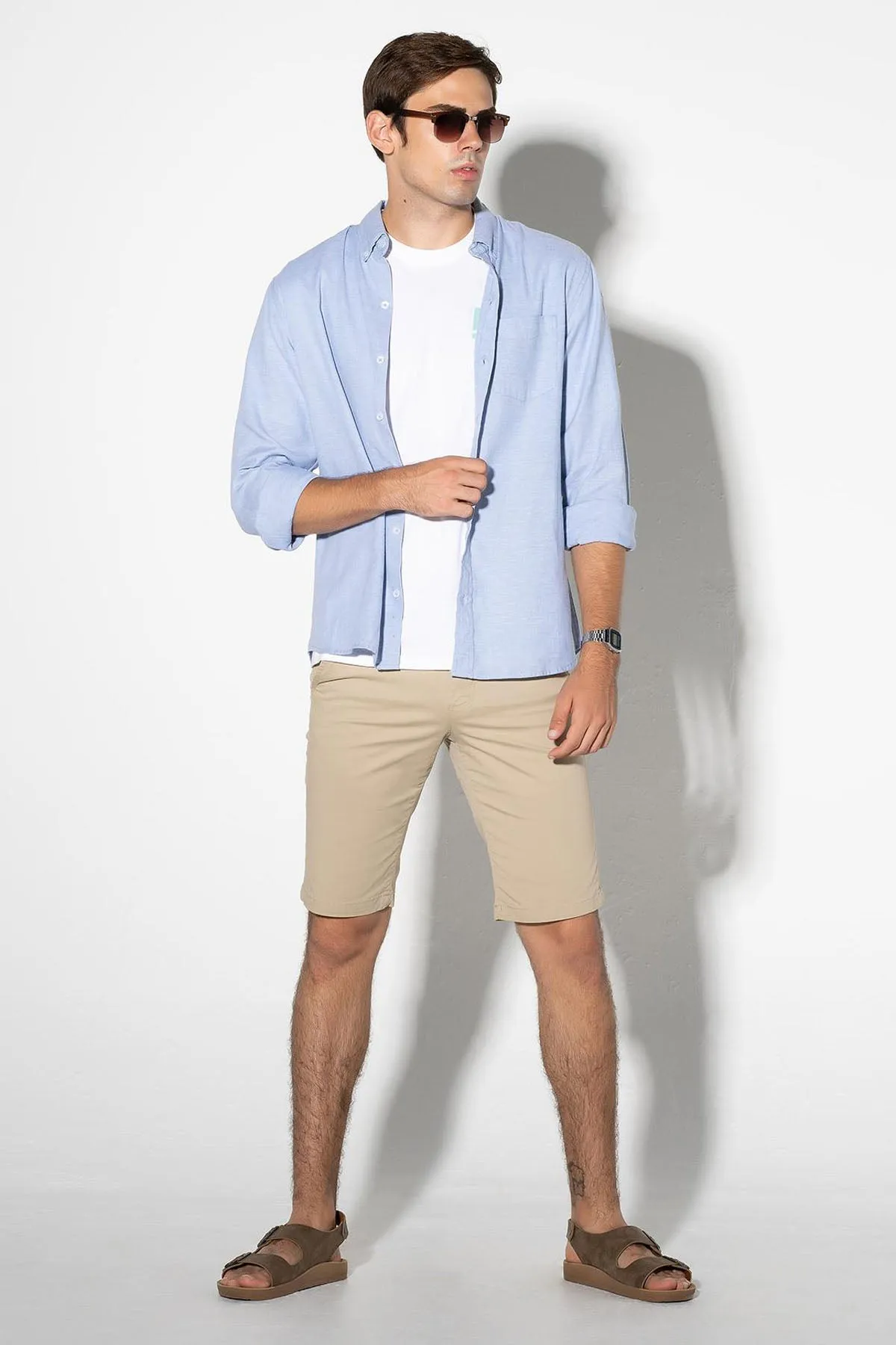 Solid Button Down Shirt For Men - Light Blue