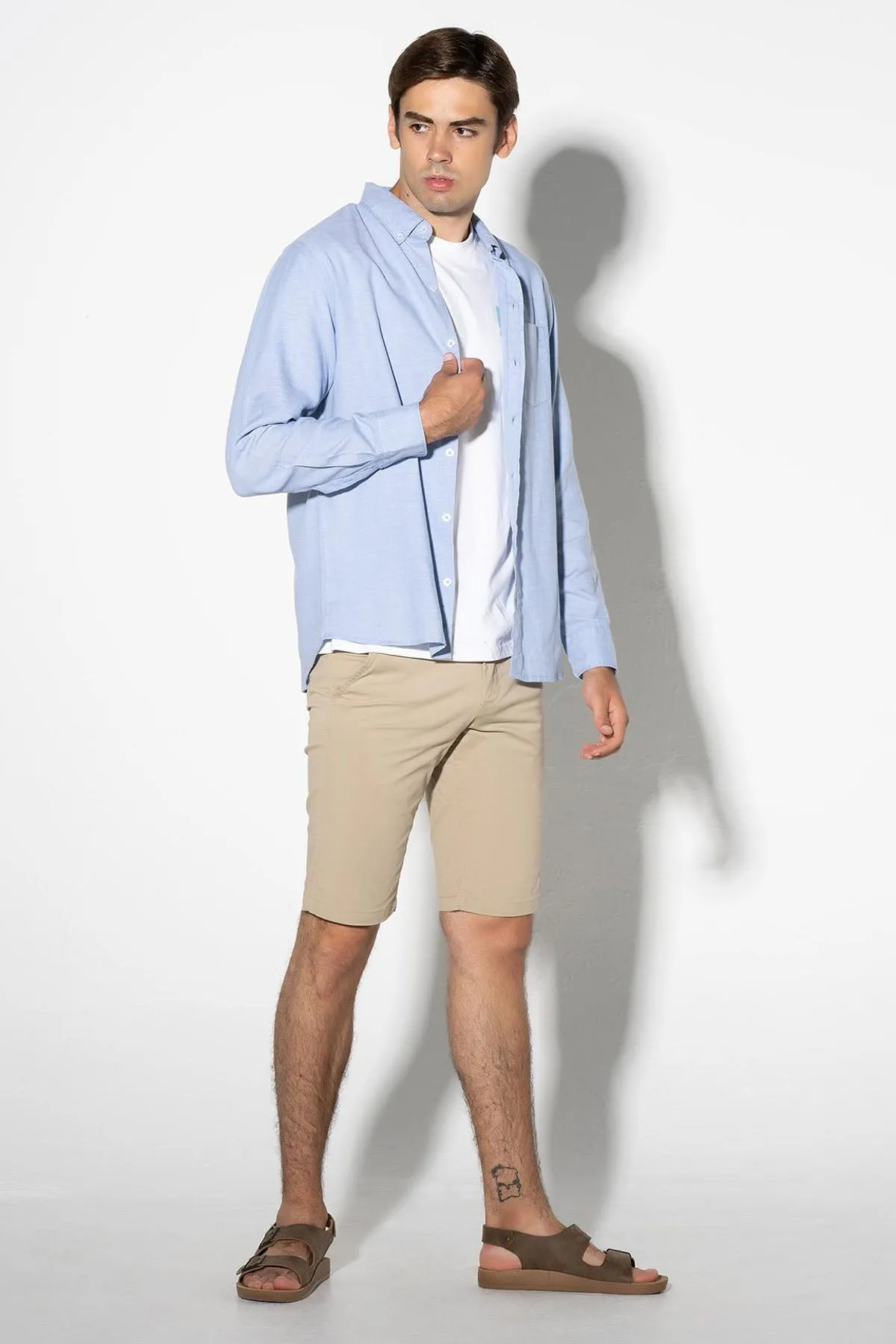 Solid Button Down Shirt For Men - Light Blue