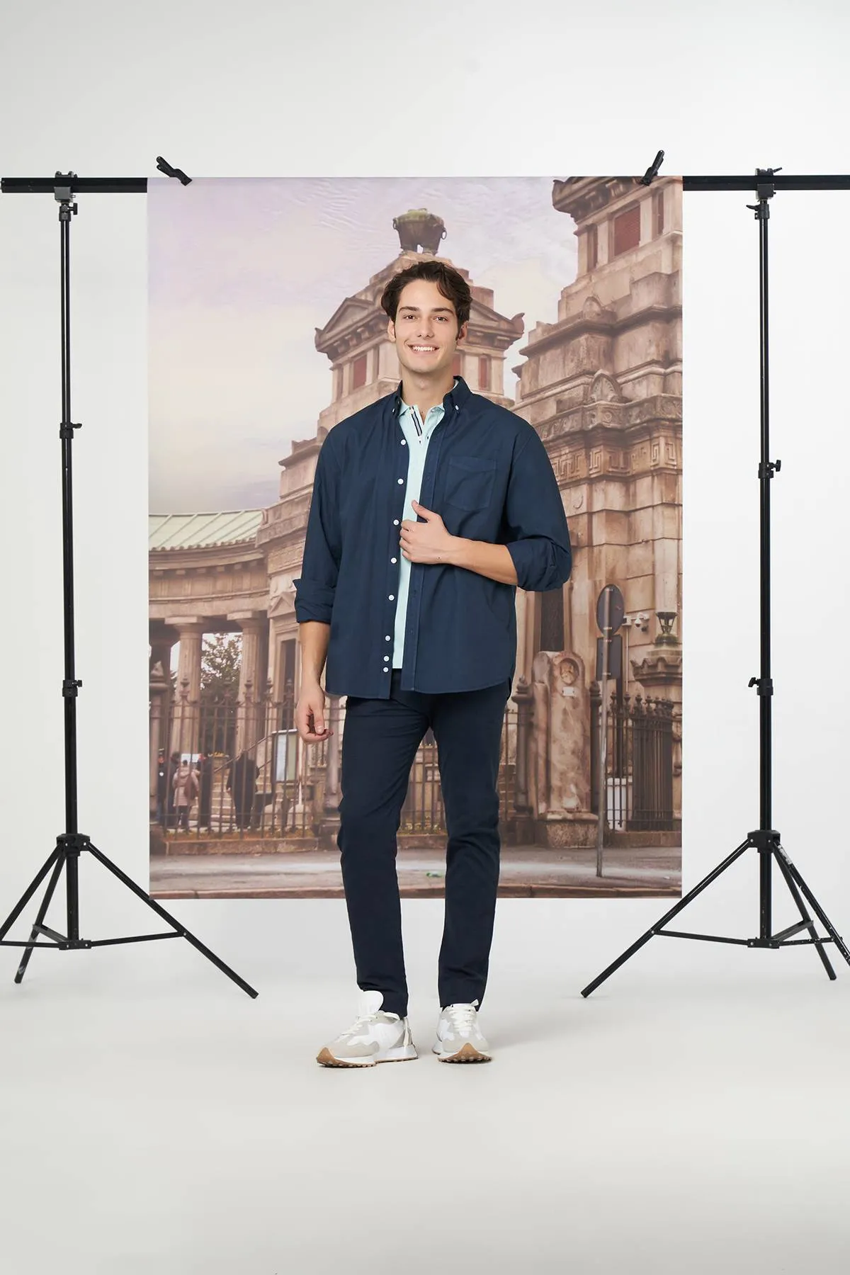 Solid Button Down Shirt For Men - Navy