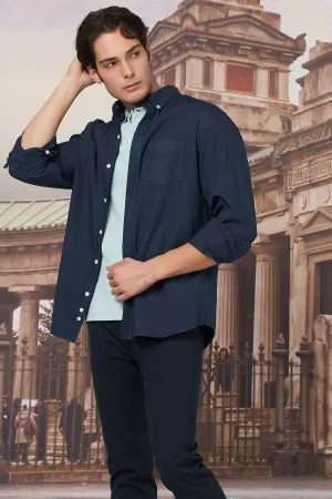 Solid Button Down Shirt For Men - Navy