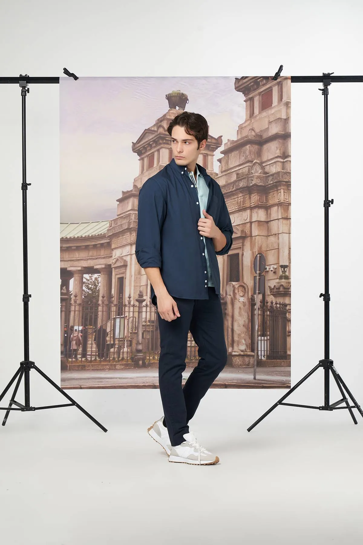 Solid Button Down Shirt For Men - Navy