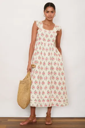 Sophia Dress - Ivory Woodblock