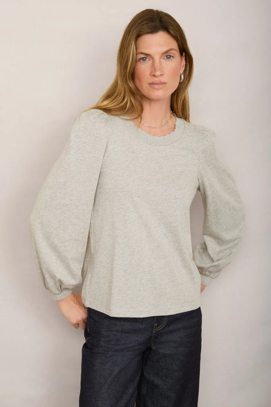 Stephanie Crew Neck Top - Grey Marl