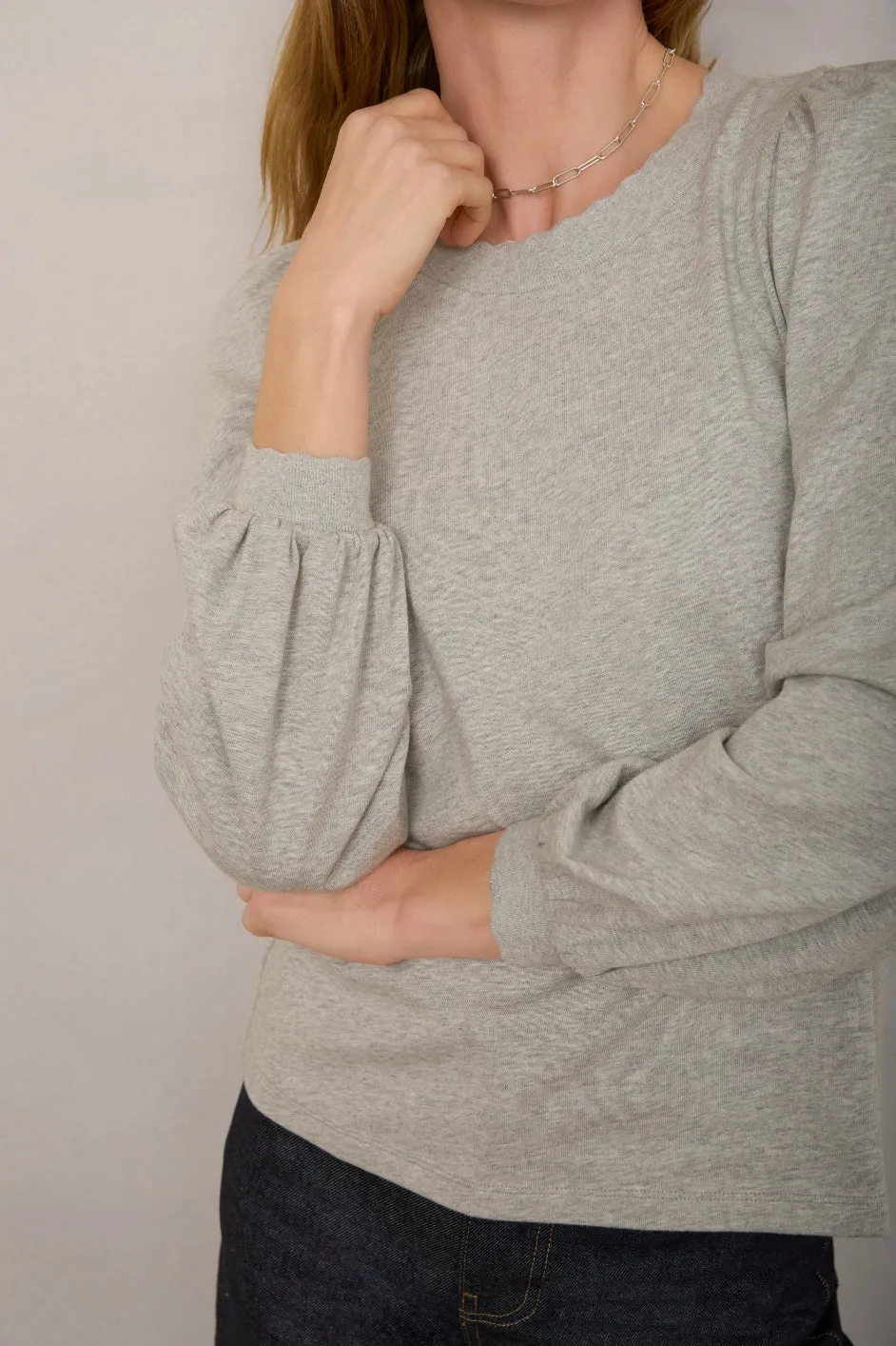 Stephanie Crew Neck Top - Grey Marl