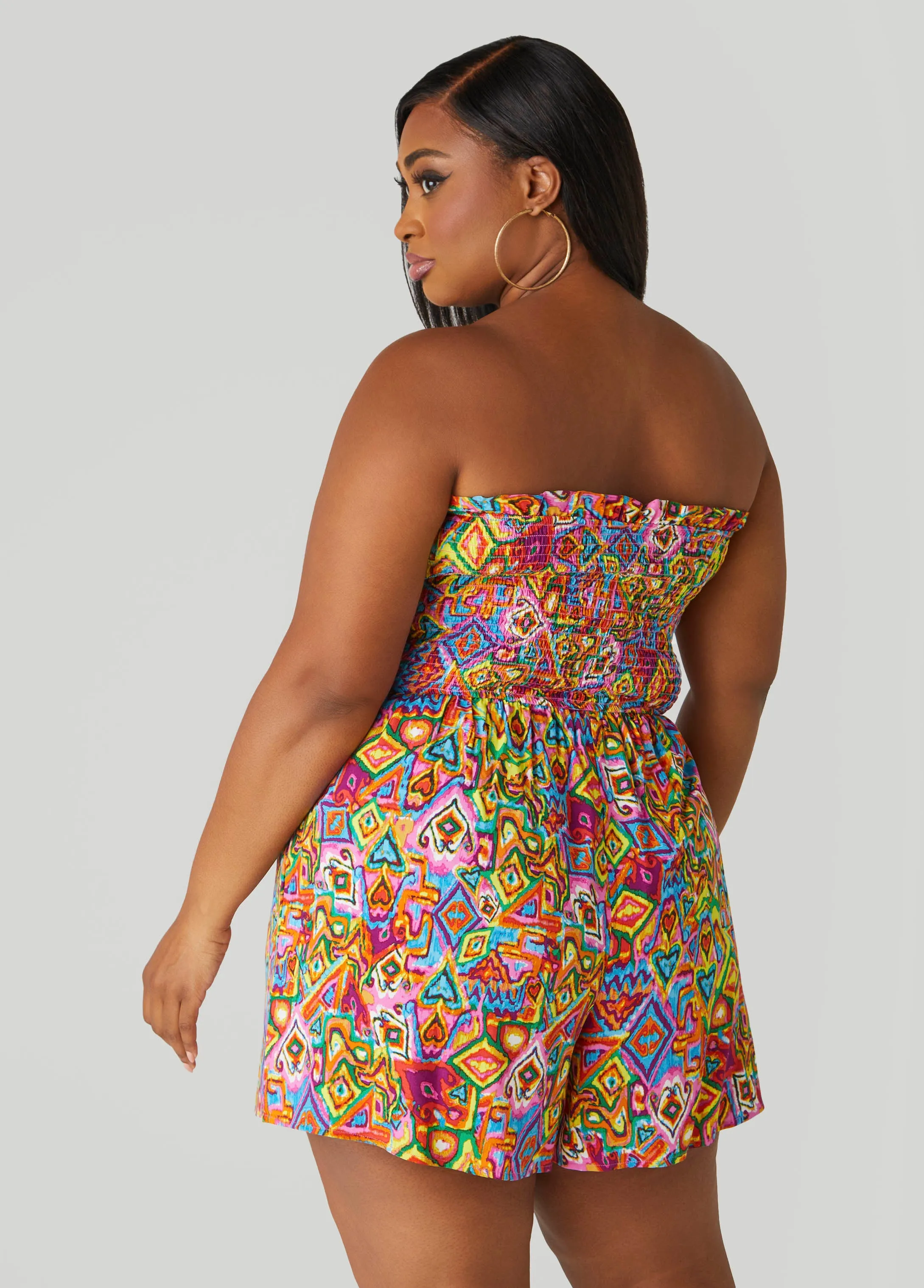 Strapless Abstract Print Romper