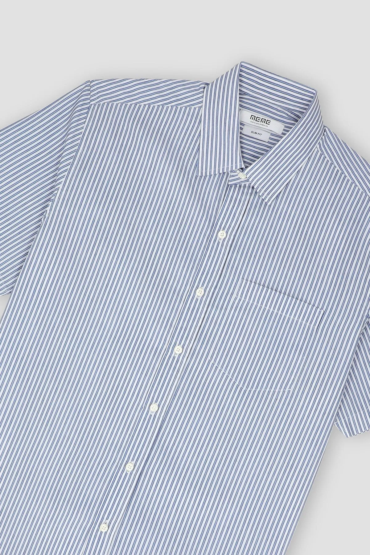 Stripe Half Sleeve Shirt For Men - Light Grey Blue - New Arrival