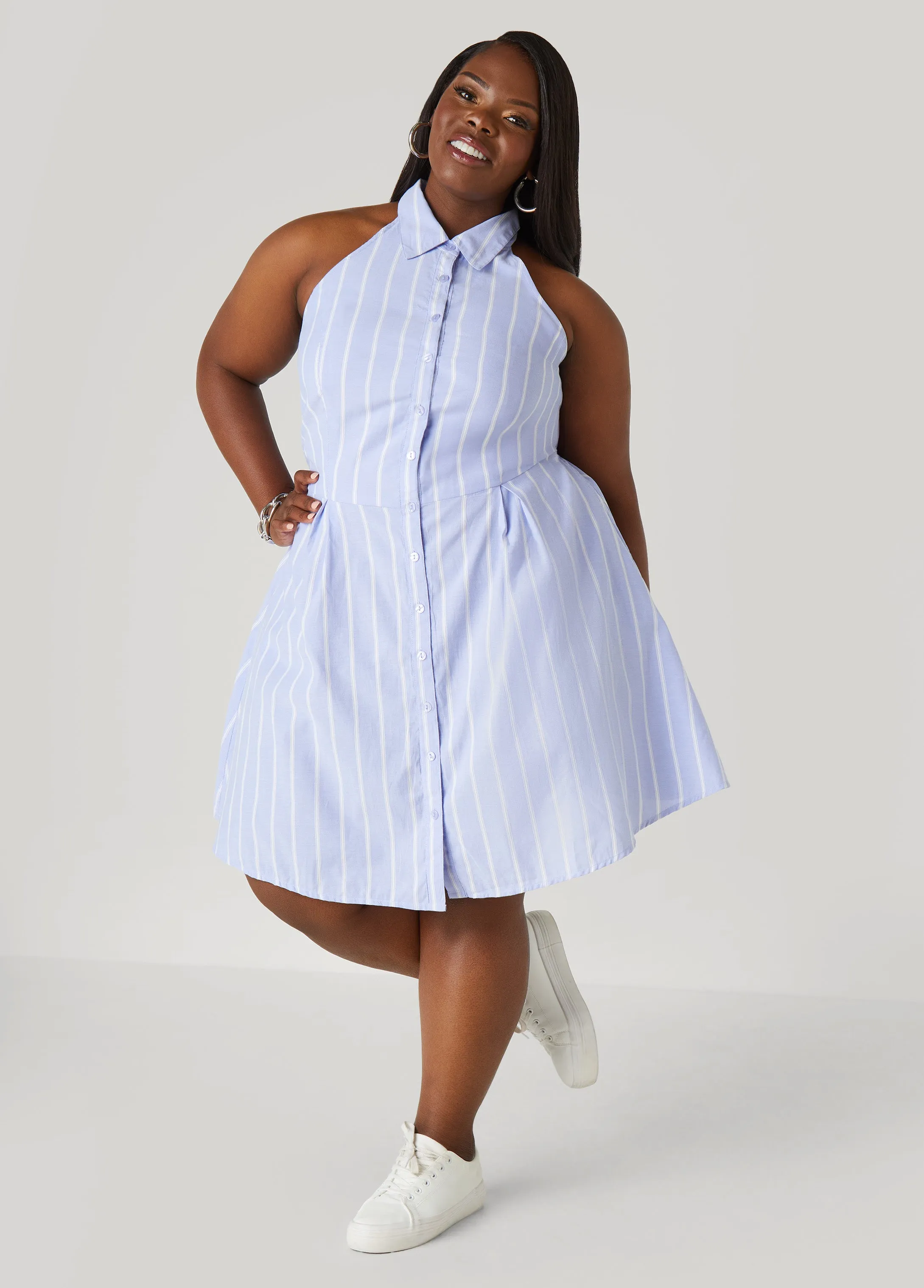 Striped Oxford Halter Dress