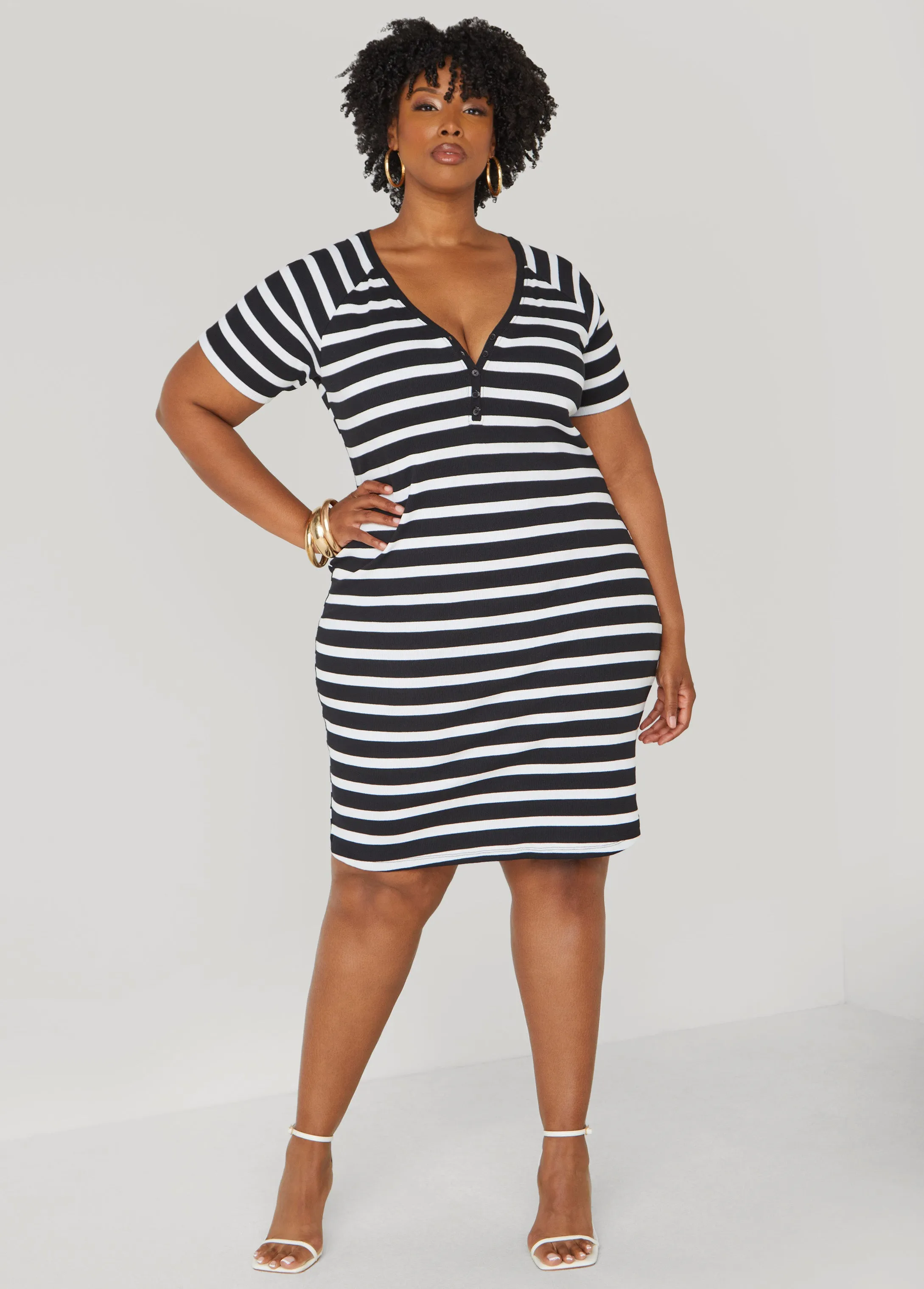 Striped Ribbed T Shirt Dress