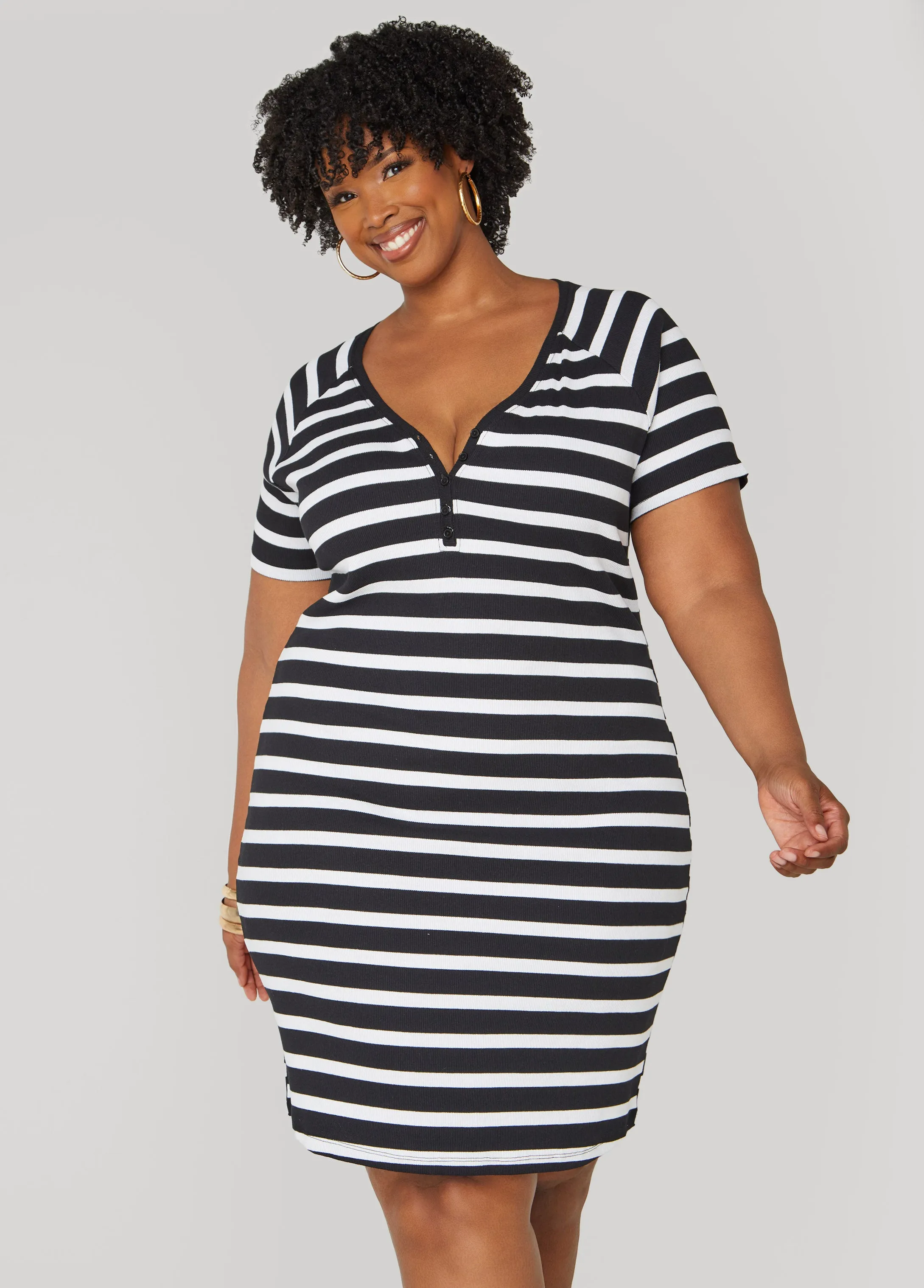 Striped Ribbed T Shirt Dress