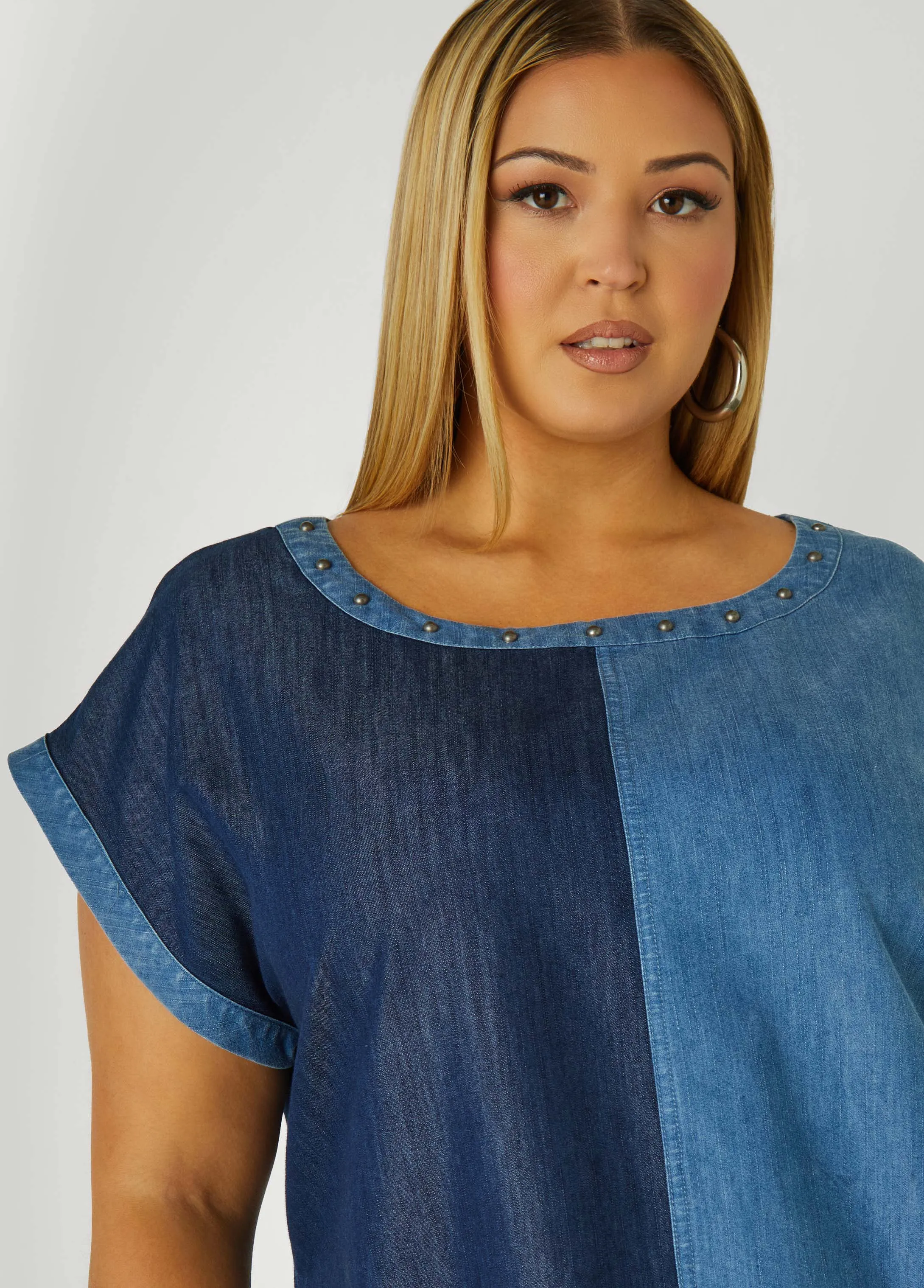 Studded Two Tone Chambray Dress