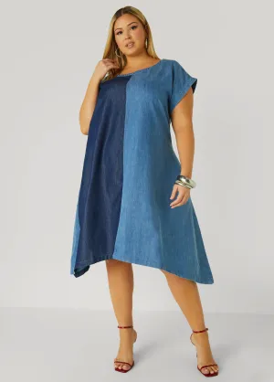Studded Two Tone Chambray Dress